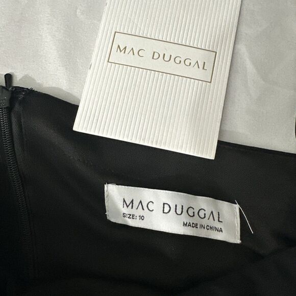 NEW Mac Duggal [ 10 ] 2204 One Shoulder Long Sleeve Floral Embellished Gown BLAC - Picture 6 of 15